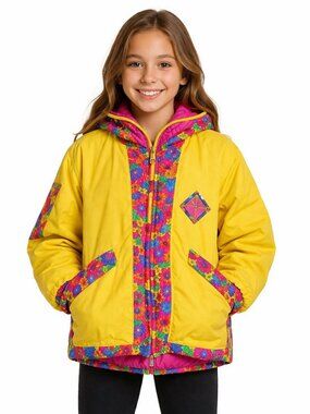 Vintage Youth Obermeyer Size 6 Ski Jacket Coat Yellow Floral Vibrant Y2K 90s